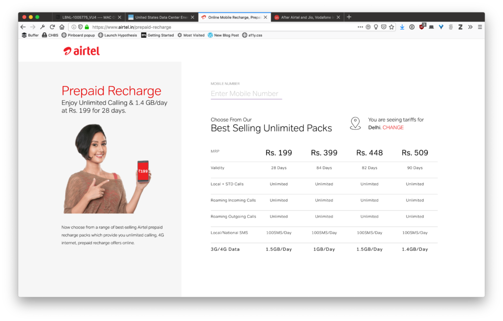 An pricing table, showing Airtel's a data plans. They're a lot more generous than Europe!