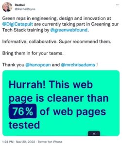 Green reps in engineering, design and innovation at @DigiCatapult are currently taking part in Greening our Tech Stack training by @greenwebfound . Informative, collaborative. Super recommend them. Bring them in for your teams. Thank you @hanopcan and @mrchrisadams!