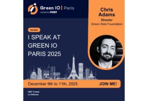 Promotion image, showing "Chris Adams. with "I speak at Green IO PAris 2024"
