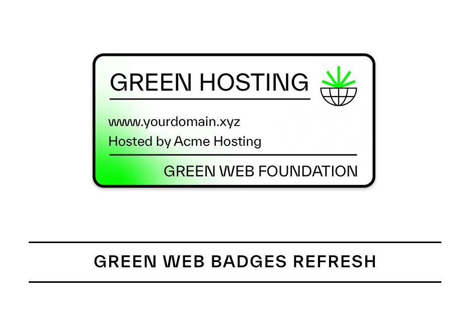 Green Web Badge refresh text with sample "green hosting" badge at top of image