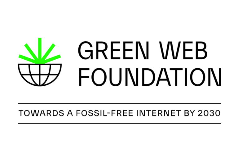Green Web Foundation logo and text "Towards a fossil-free internet by 2030"