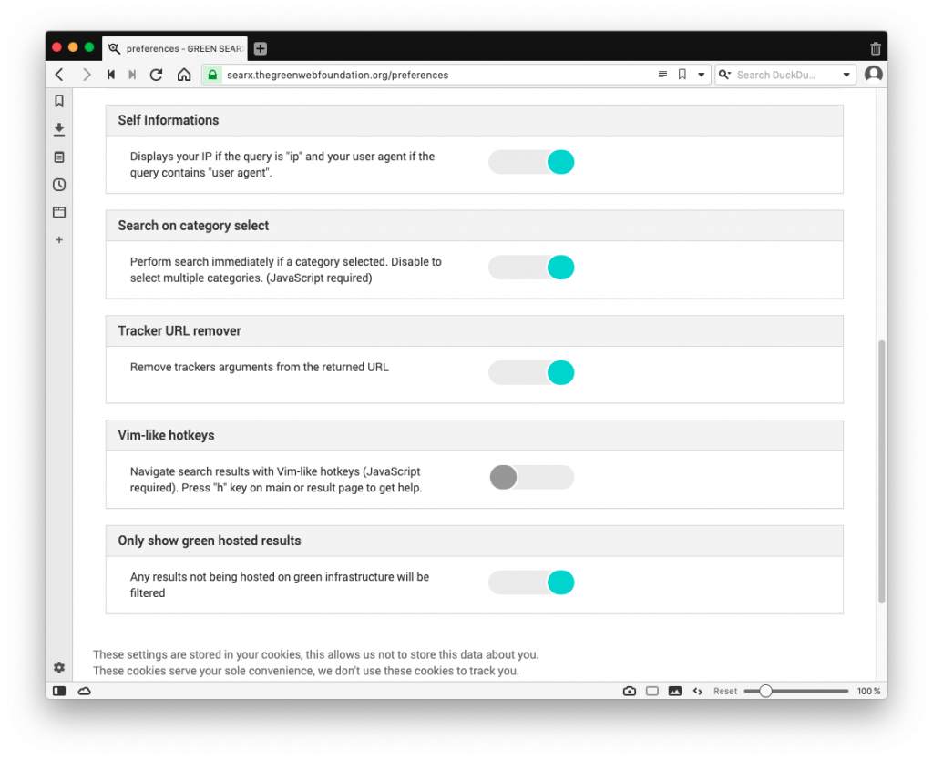 Searcx preferences screen - only show green hosted results is checked.