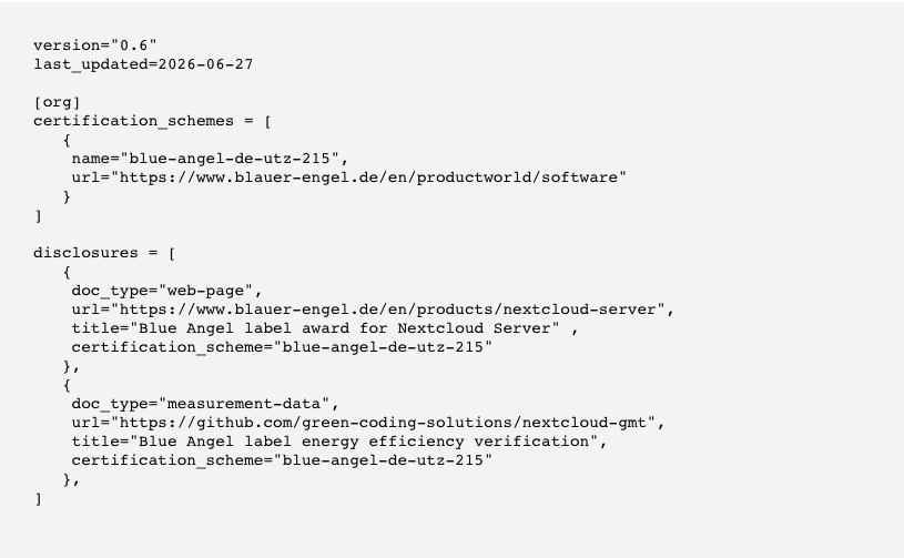 Sample markup for certification schemes for use in carbon.txt