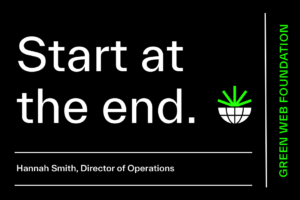 Black background with white text saying "Start at the end"