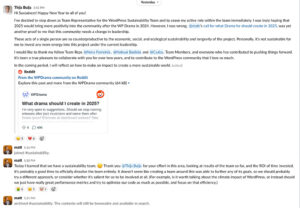 WP Sustainablity team slack discussion