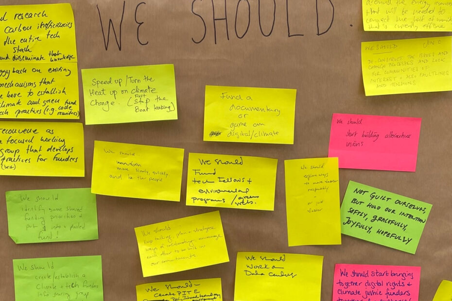 Stickies with hopes for working at the intersection of climate and digital rights