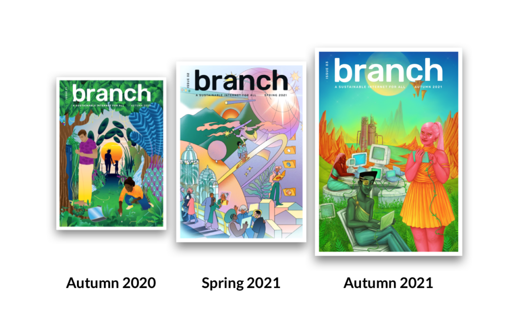 Screenshot showing the covers of the three issues of Branch Magazine.