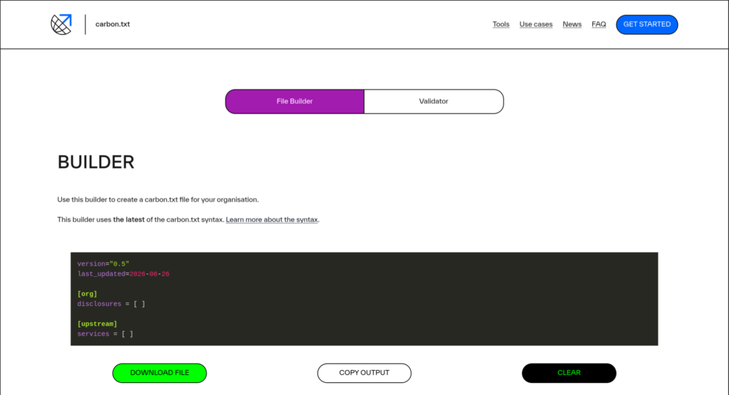 screenshot of t he carbon.txt builder tool