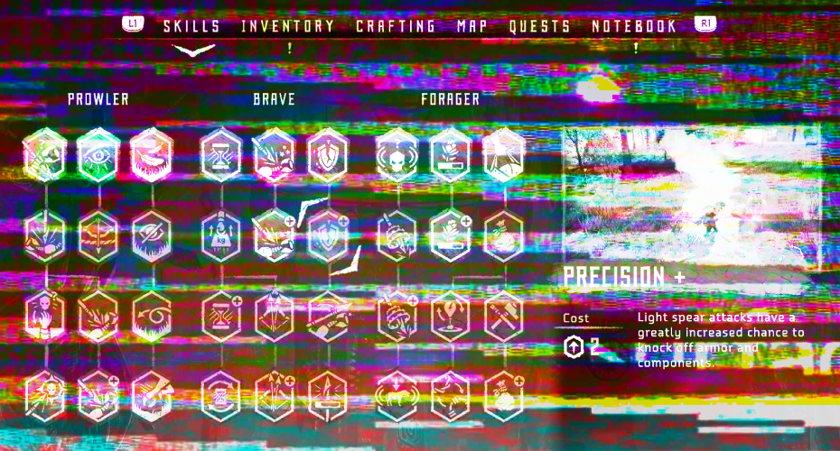 glitched out skill tree from Horizon Zero Dawn